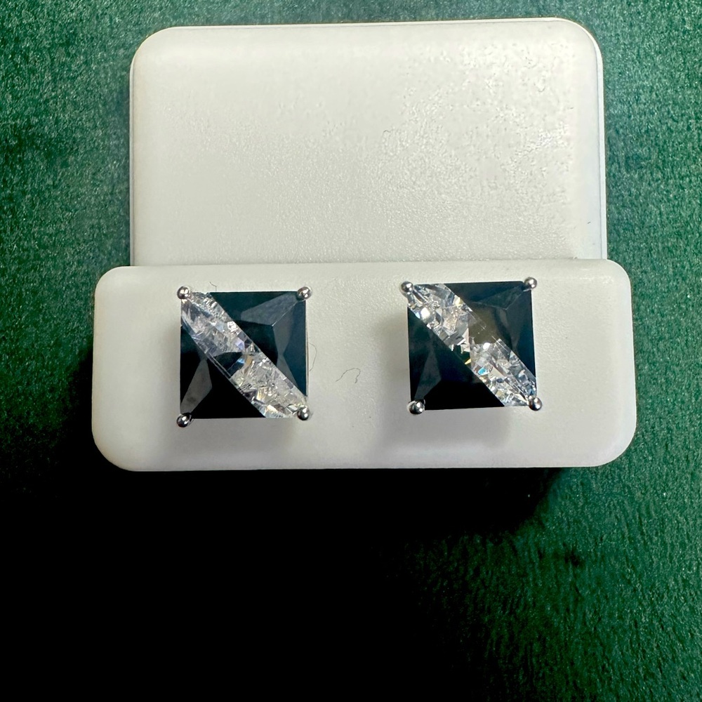 Black Square Crystal Diagonal Accent Cufflinks